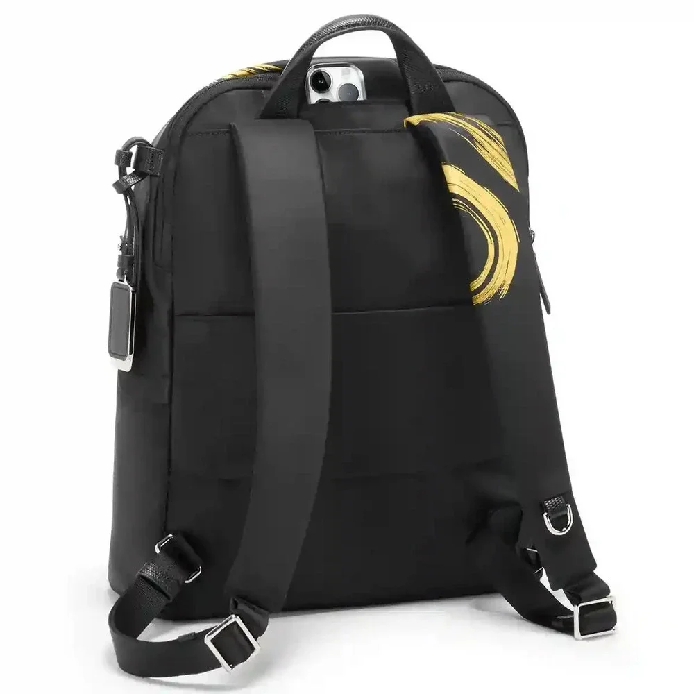 NWT Tumi Blk Voyageur Halsey 14.5 in Gold Sroke Backpack Carry On Laptop Travel